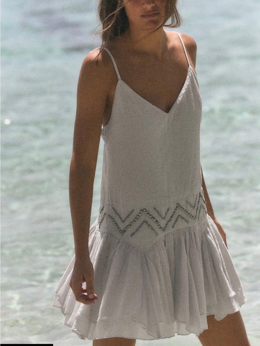 Zara Light Gray Spaghetti-Strap Mini Dress